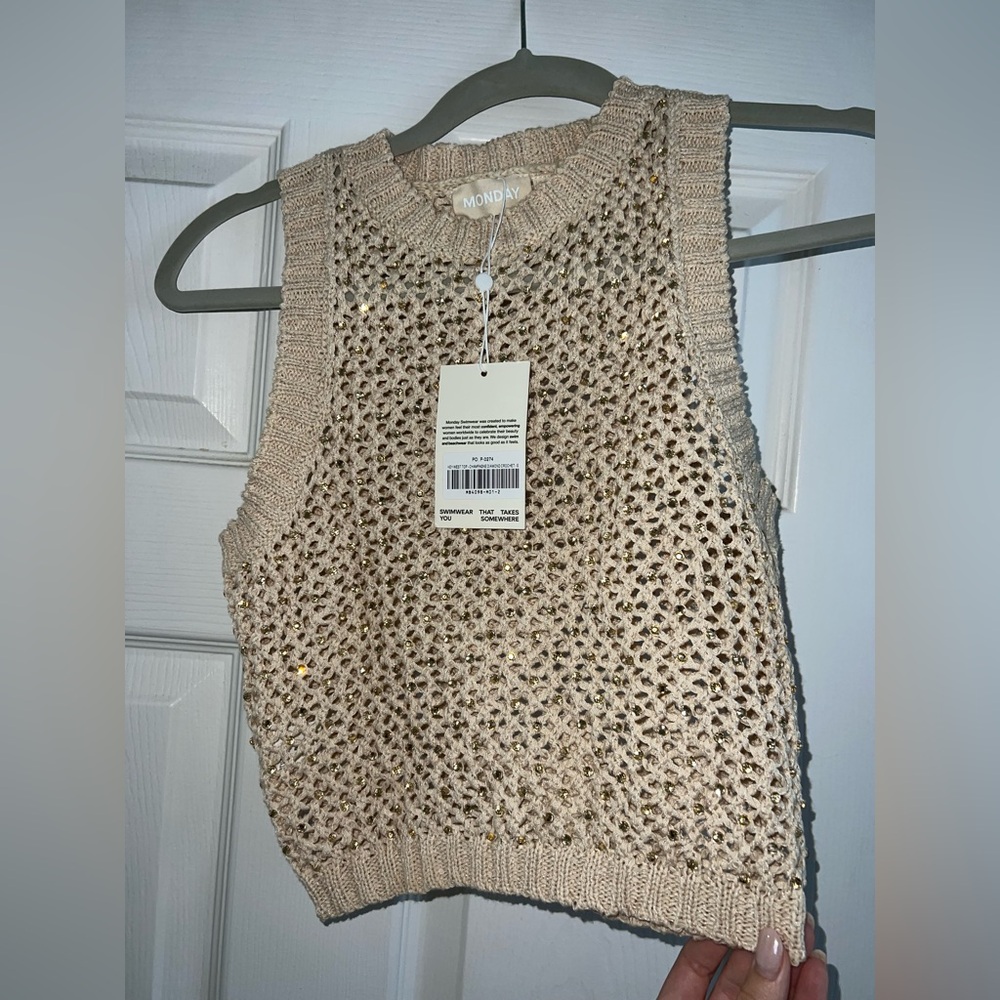Monday Swimwear Key West Top in Diamond Champagne Crochet